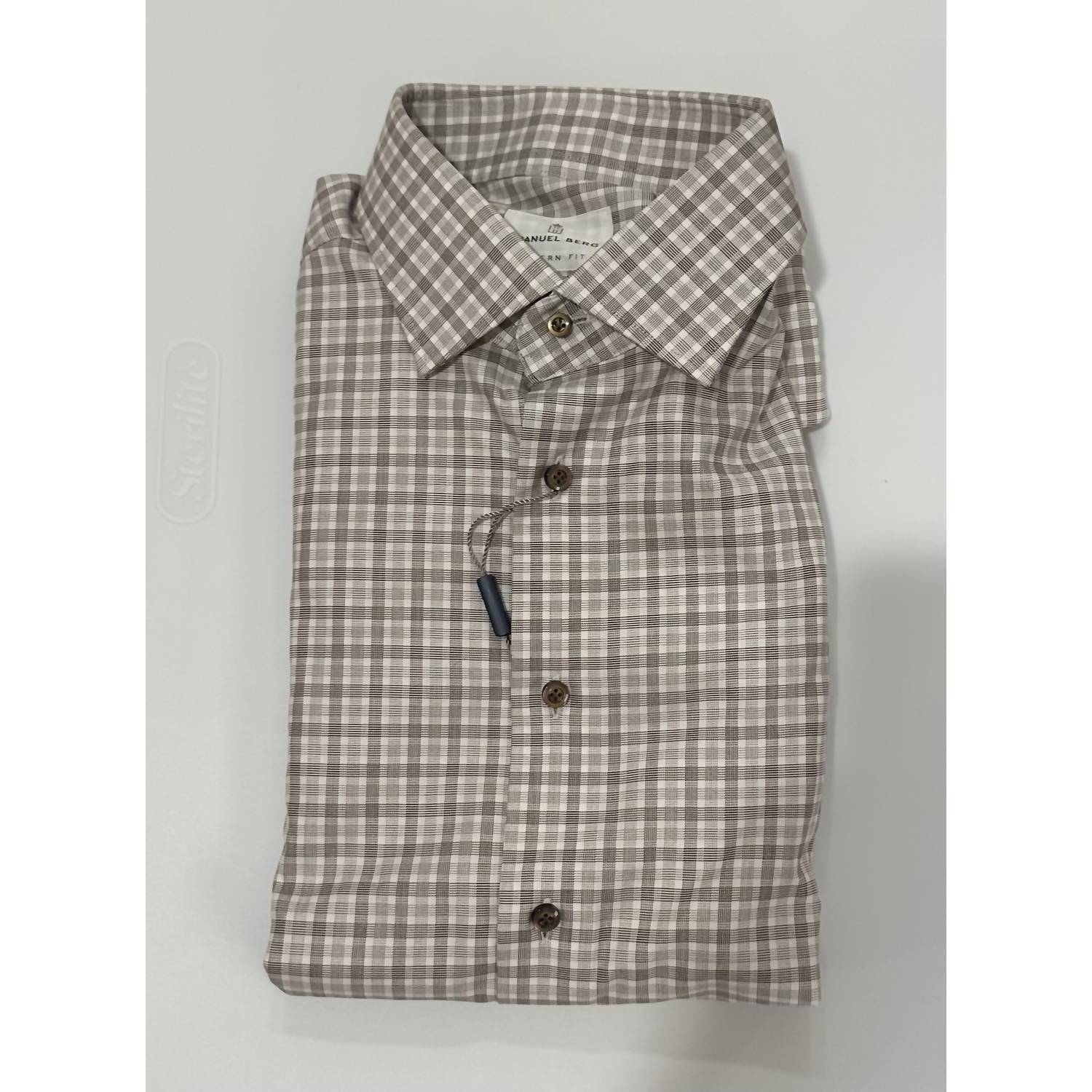 New Emanuel Berg Men's Twill Luxury Sport Shirt In Brown